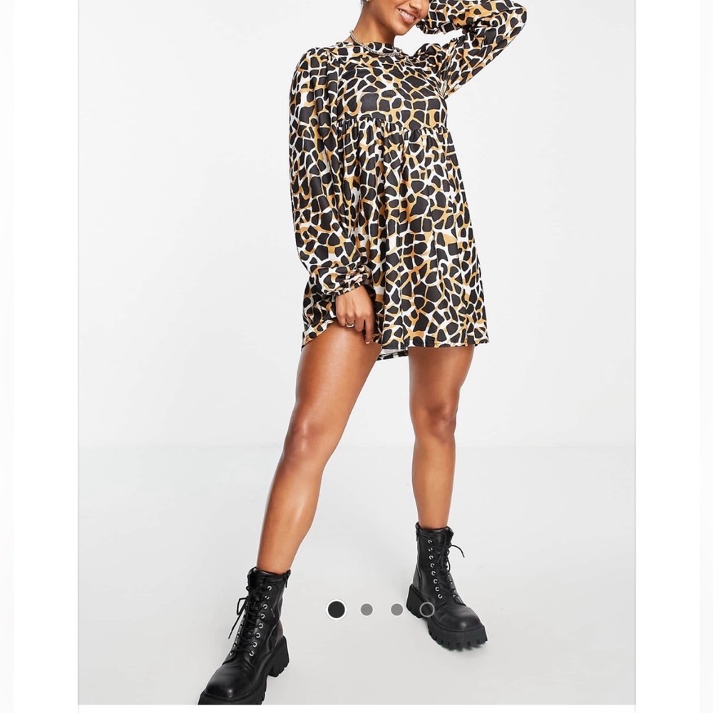 ASOS DESIGN oversized long sleeve baby doll dress smock dress giraffe print